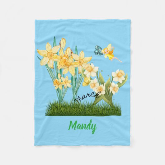 パーソナライズマーチ誕生花&石 フリースブランケット (正面)