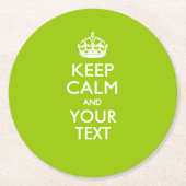 パーソナライズライムグリーンの平静そしてあなたの文字を保って下さい ラウンドペーパーコースター (正面)
