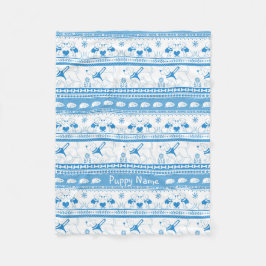 パーソナライズラブラドールガイドドッグテーブルパターンブルー フリースブランケット