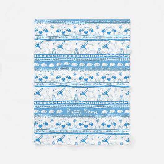 パーソナライズラブラドールガイドドッグテーブルパターンブルー フリースブランケット (正面)