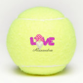 パーソナライズラブ格言ハートピンクパープル テニスボール (正面)