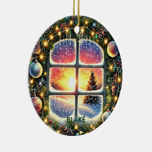 パーソナライズリース冬ワンダーランドキッズキープサケ セラミックオーナメント (右)