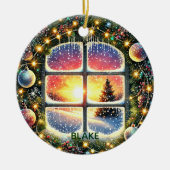 パーソナライズリース冬ワンダーランドキッズキープサケ セラミックオーナメント (正面)