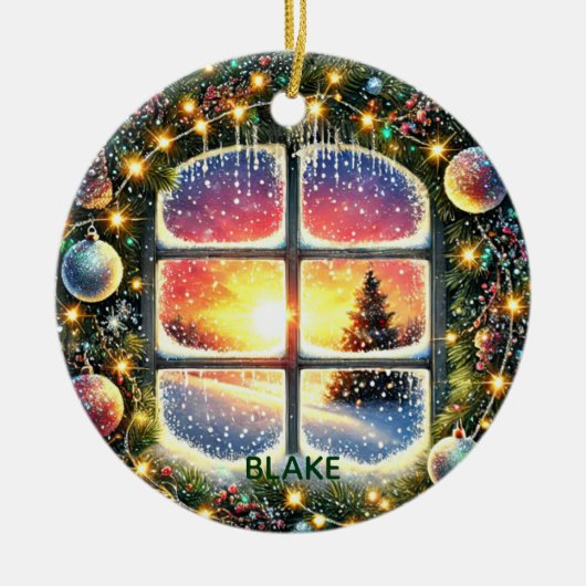 パーソナライズリース冬ワンダーランドキッズキープサケ セラミックオーナメント (正面)