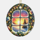 パーソナライズリース冬ワンダーランドキッズキープサケ セラミックオーナメント (左)