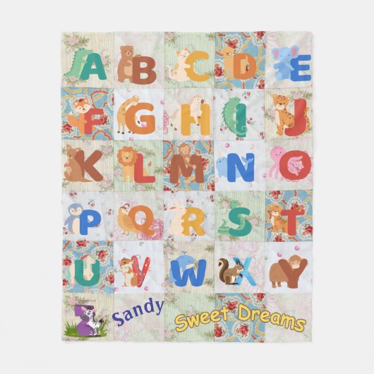 パーソナライズヴィンテージ動物アルファフリースブランケット フリースブランケット (正面)