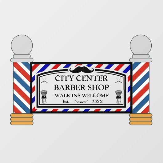 パーソナライズヴィンテージ理容師ショップポール前面 ウィンドウサイン (シート)