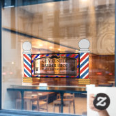 パーソナライズヴィンテージ理容師ショップポール前面 ウィンドウサイン (カフェ窓)