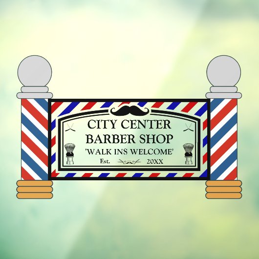 パーソナライズヴィンテージ理容師ショップポール前面 ウィンドウサイン (シート3)