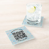 パーソナライズ付きメニューQRcodeのスキャンLGrey BG ガラスコースター (アングル)