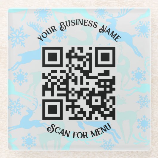 パーソナライズ付きメニューQRcodeのスキャンLGrey BG ガラスコースター (正面)