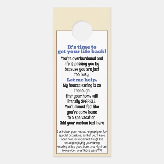 パーソナライズ住宅用プロモーションチラシ住宅清掃 ドアノブサイン (裏面)