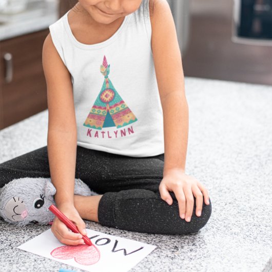 パーソナライズ先住民アメリカンピンクとブルーガールズ ベビーTシャツ