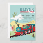 パーソナライズ列車パーティーキッズトレインチケット誕生日 招待状 (正面/裏面)