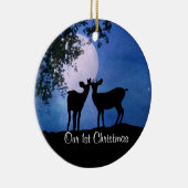 パーソナライズ初めてのクリスマスを一緒に鹿オーナメント セラミックオーナメント (右)