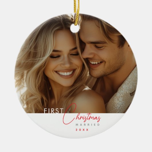 パーソナライズ初めてのクリスマス休日オーナメント セラミックオーナメント (正面)