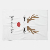 パーソナライズ可愛いクリスマストナカイ顔 キッチンタオル (横)