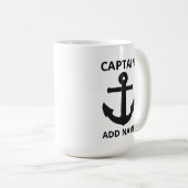 パーソナライズ可能なブラックいかりキャプテン名 コーヒーマグカップ (正面右)