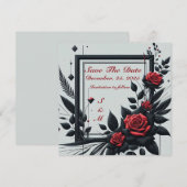 パーソナライズ可能なブラック＆レッドの3D花柄 招待状 (正面/裏面)