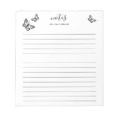 パーソナライズ可能な名前が並んだ黒い蝶 ノートパッド (正面)