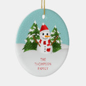 パーソナライズ可能な名前の雪だるまクリスマスを持つかわいいクリスマス セラミックオーナメント (右)