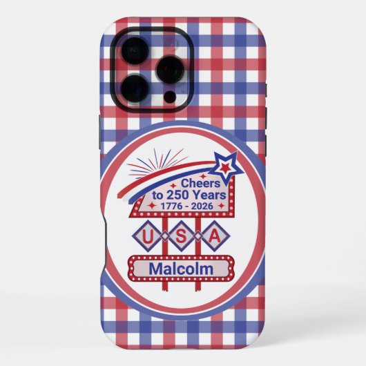 パーソナライズ可能 USA 250–愛国的なレトロ・マーキーデザイン iPhoneケース (裏面)