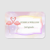 パーソナライズ名かわいいフラミンゴ,新学期 名札 (正面)