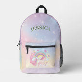 パーソナライズ名かわいいユニコーン,新学期ナム プリントバックパック (正面)