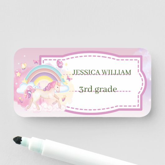 パーソナライズ名かわいいユニコーン,新学期ナム 名札 (インサイチュ)