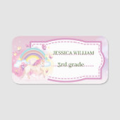 パーソナライズ名かわいいユニコーン,新学期ナム 名札 (正面)