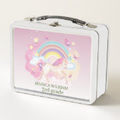 パーソナライズ名かわいいユニコーン,新学期 メタルランチボックス (正面)