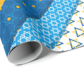 パーソナライズ名ハッピーハヌッカブルー金ゴールド星 ラッピングペーパー (ロールコーナー)