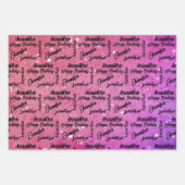 パーソナライズ名ハッピーバースデーピンクラベンダーブルー ラッピングペーパーシート (正面2)