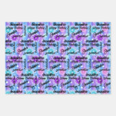 パーソナライズ名ハッピーバースデーピンクラベンダーブルー ラッピングペーパーシート (正面)