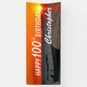 パーソナライズ名ハッピー100th誕生日魚釣りボート 横断幕 (縦)