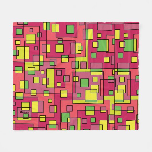 パーソナライズ名バラピンクライムグリーンモダン抽象芸術 フリースブランケット (正面(横))