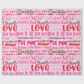 パーソナライズ名バレンタインデー赤ピンクハートWr ラッピングペーパー (フラット)