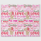 パーソナライズ名バレンタインデーTeddy Bearハート ラッピングペーパー (フラット)