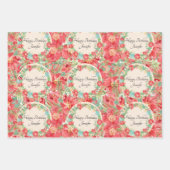 パーソナライズ名フラワーリース3春誕生日 ラッピングペーパーシート (正面)