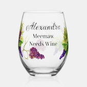 パーソナライズ名メマ必要ワインのブドウ ステムなしワイングラス (正面)