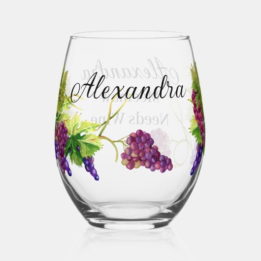 パーソナライズ名メマ必要ワインのブドウ ステムなしワイングラス (裏面)