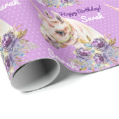 パーソナライズ名ユニコーンガールズ誕生日ギフト ラッピングペーパー (ロールコーナー)