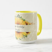 パーソナライズ名誕生日ウィズサンフラワーコーヒー マグカップ (正面右)