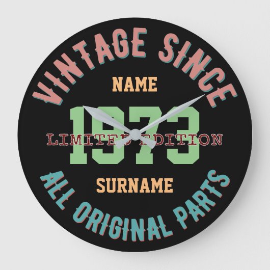 パーソナライズ名誕生日年ヴィンテージギフト ラージ壁時計 (正面)