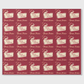 パーソナライズ名赤いレトロトナカイFrom Santaラベル ラッピングペーパー (フラット)