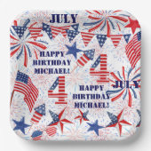 パーソナライズ名7月誕生日赤白青フラグ ペーパープレート (正面)