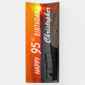 パーソナライズ名95th誕生日魚釣りボートサンセット 横断幕 (縦)