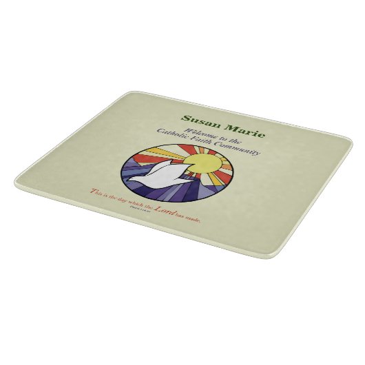 パーソナライズ名、黄色のRCIA鳩の円 カッティングボード (角)