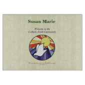 パーソナライズ名、黄色のRCIA鳩の円 カッティングボード (正面)