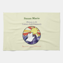 パーソナライズ名、黄色のRCIA鳩の円 キッチンタオル